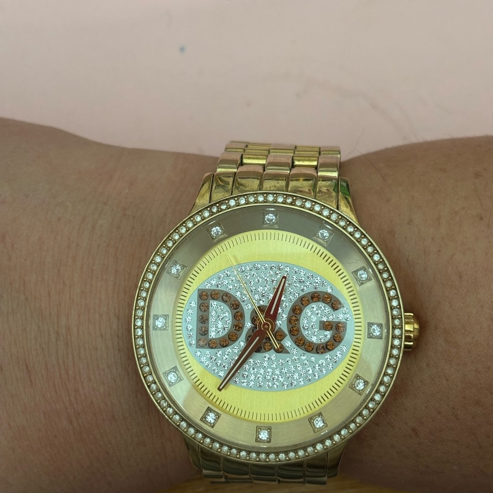 D&G Gold and Silver Watch with Crystal Details